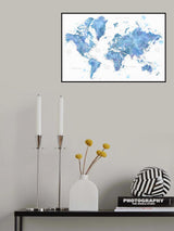 Blue watercolor world map with cities, Simeon Poster och Canvastavla