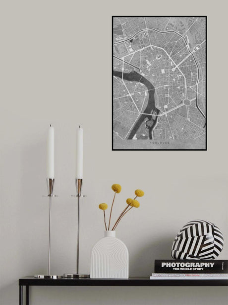 Gray vintage map of Toulouse downtown France Poster och Canvastavla