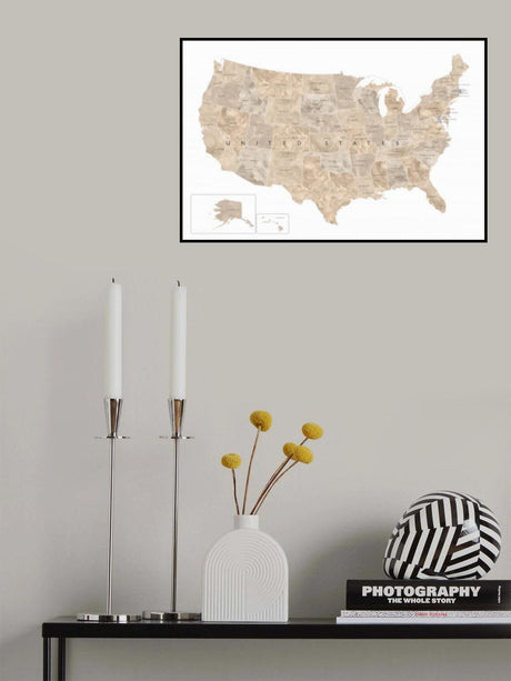 Taupe watercolor US map Poster och Canvastavla