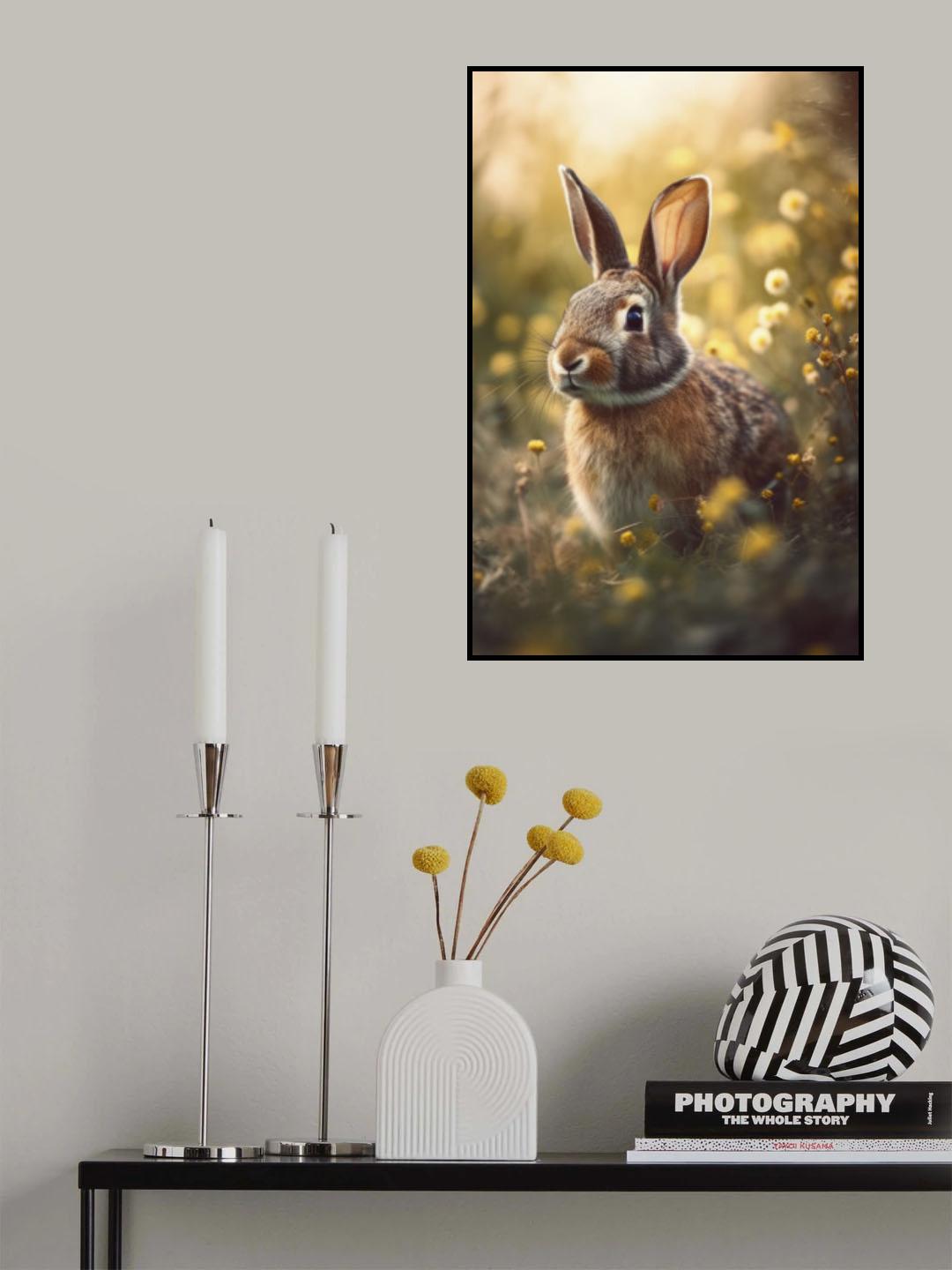 Bunny in flower field Poster och Canvastavla