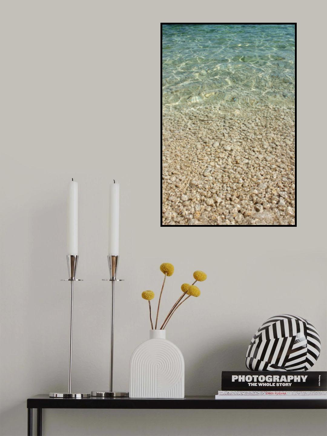 Aqua Ocean and Golden Pebbles Poster och Canvastavla