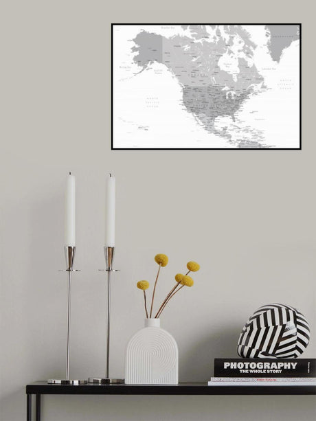 Gray map of North America with cities Poster och Canvastavla