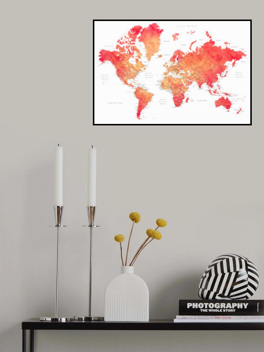 Watercolor world map with cities, Keats Poster och Canvastavla