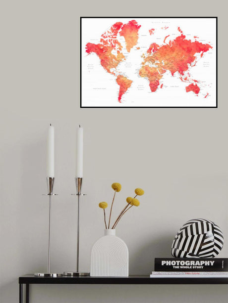 Watercolor world map with cities, Keats Poster och Canvastavla