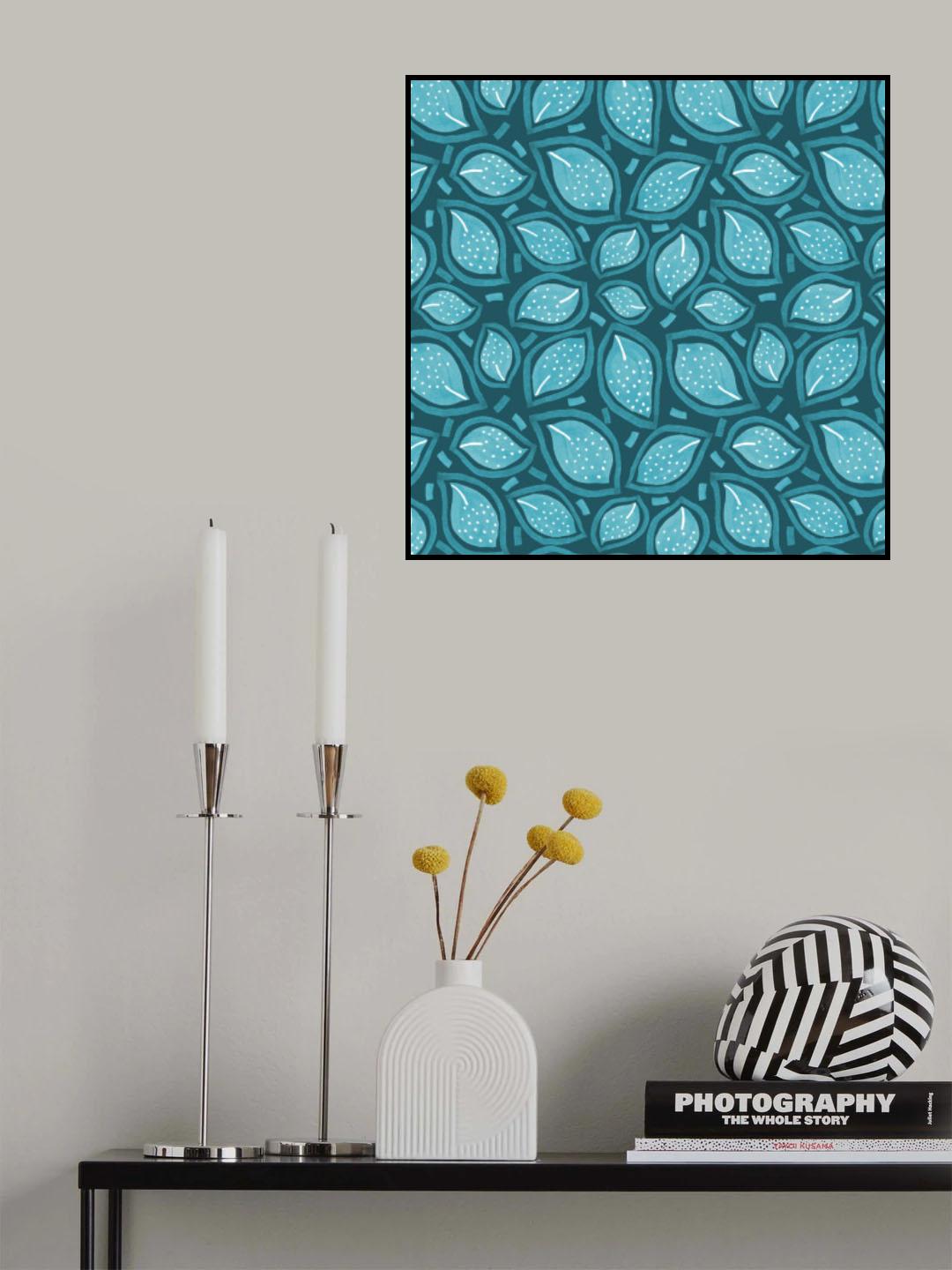 Turquoise On Turquoise Scattered Leaves Polka Dot Poster och Canvastavla