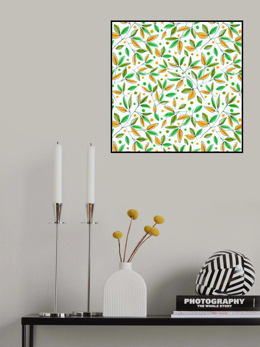 Floral Branches Orange Olive Poster och Canvastavla