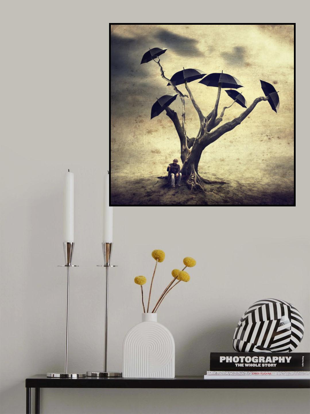 Waiting man and the umbrella tree Poster och Canvastavla