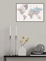 Mahler highly detailed world map with cities Poster och Canvastavla