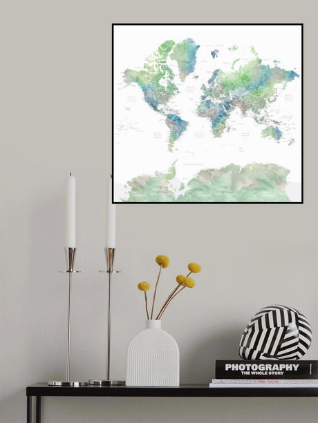 Detailed world map with cities, Declan Poster och Canvastavla