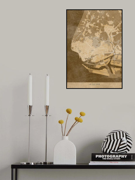 Sepia vintage map of Le Havre France Poster och Canvastavla