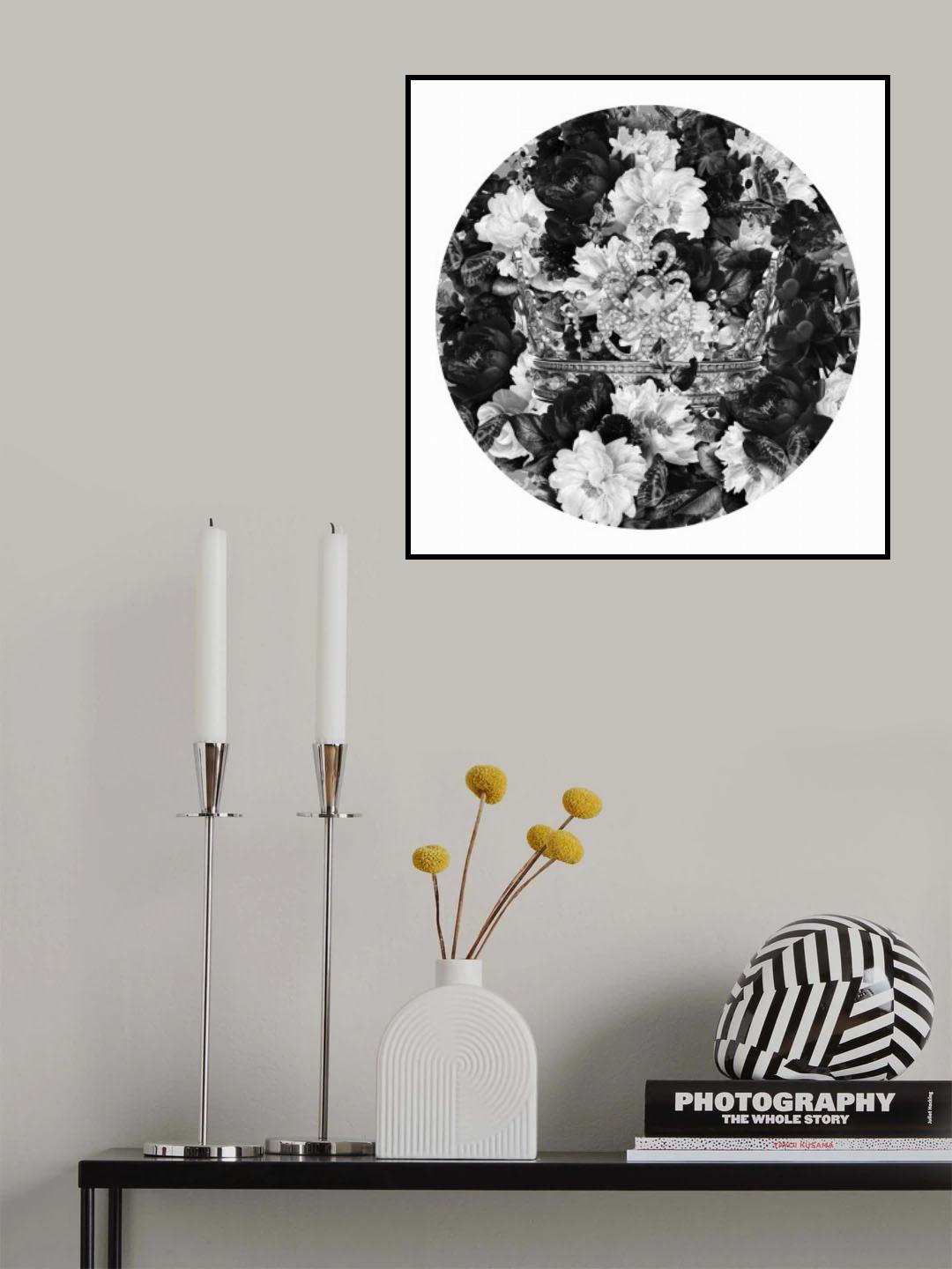 Bowie Blooms &amp; Crown Black &amp; White Poster och Canvastavla
