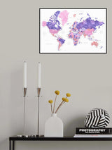 Watercolor world map with cities, Brandie Poster och Canvastavla