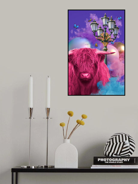 Pinkie Moo Cow Bubbles &amp; Clouds Poster och Canvastavla