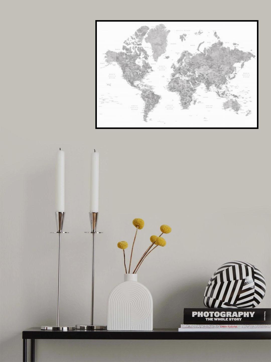 Detailed world map with cities, Jimmy Poster och Canvastavla