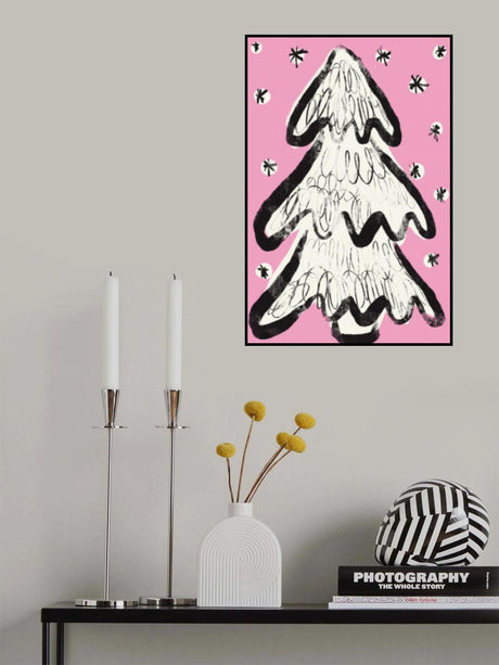 Christmastreeandsnow Pink Poster och Canvastavla
