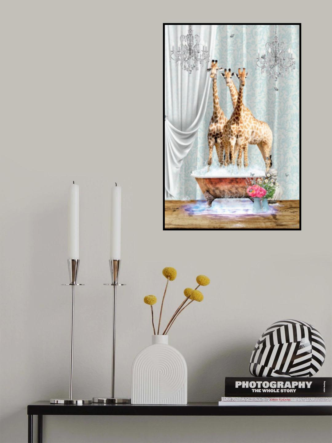 Three Giraffes &amp; Bubbles Poster och Canvastavla
