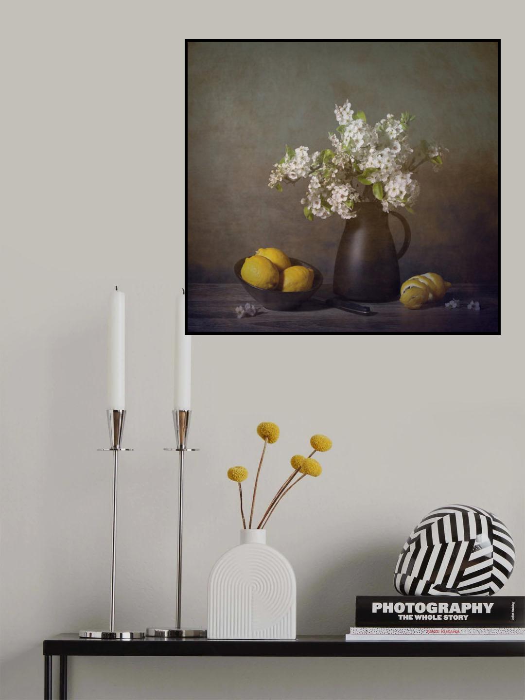 Flowers And Yellow Lemons Poster och Canvastavla