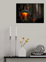 Beautiful mushrooms on an old rotten tree Poster och Canvastavla