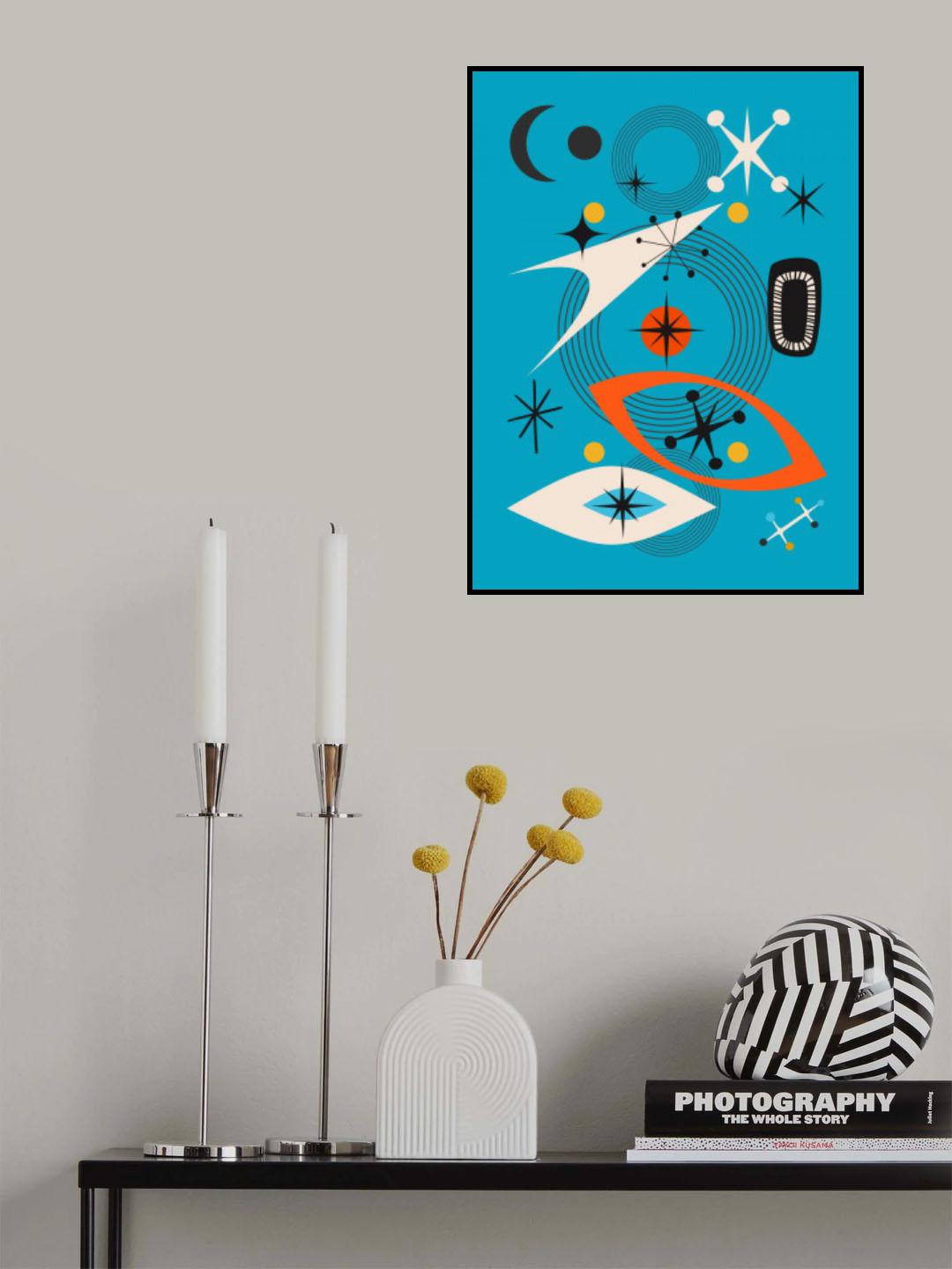 Mid Century In Retro Blue Poster och Canvastavla