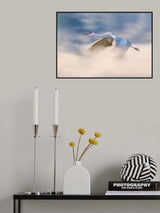 Sandhill Crane Flying in Clouds Poster och Canvastavla