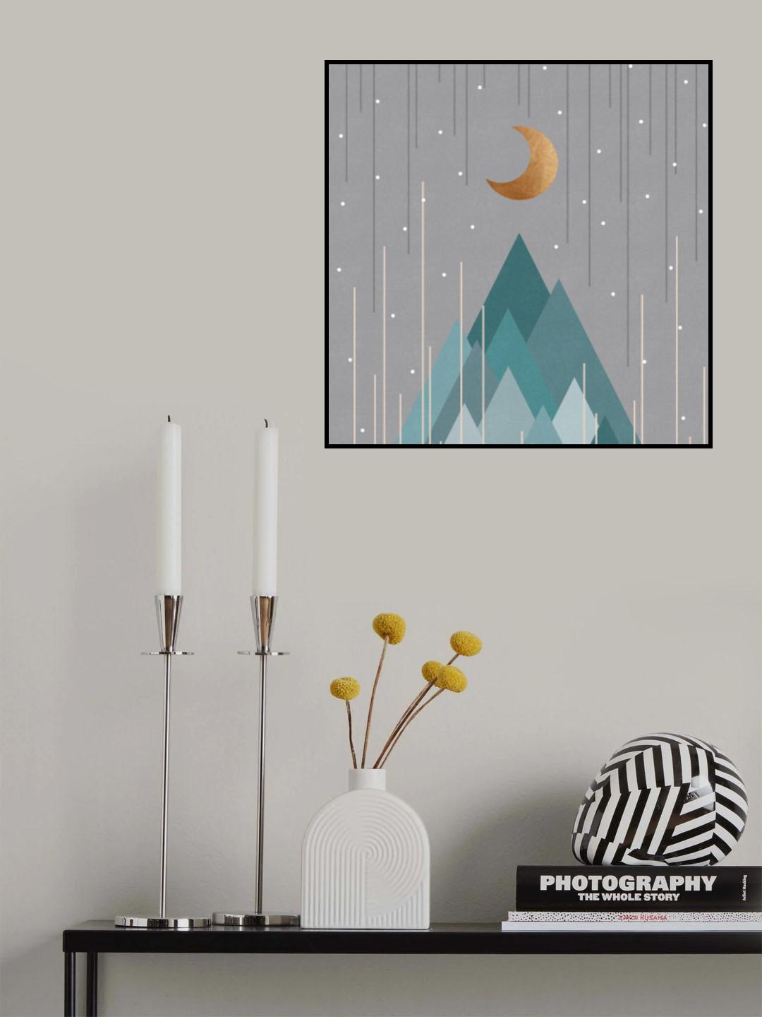 Moon & Mountains Mint Green Poster och Canvastavla