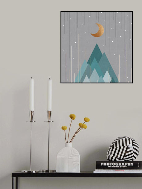 Moon & Mountains Mint Green Poster och Canvastavla