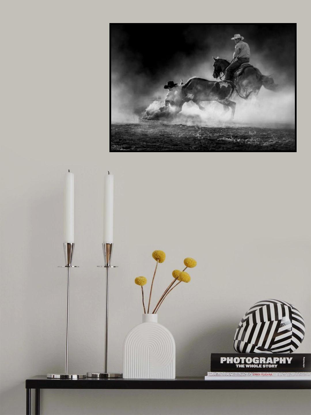 Steer Wrestling in the Light Poster och Canvastavla