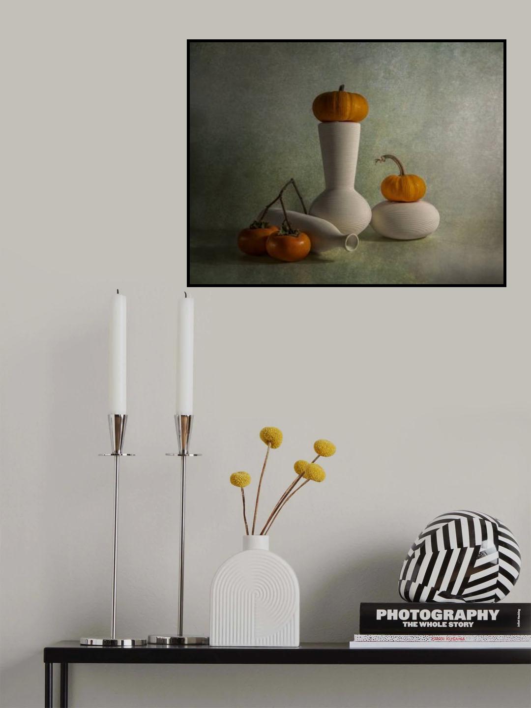 Still life of persimmon and pumpkin Poster och Canvastavla