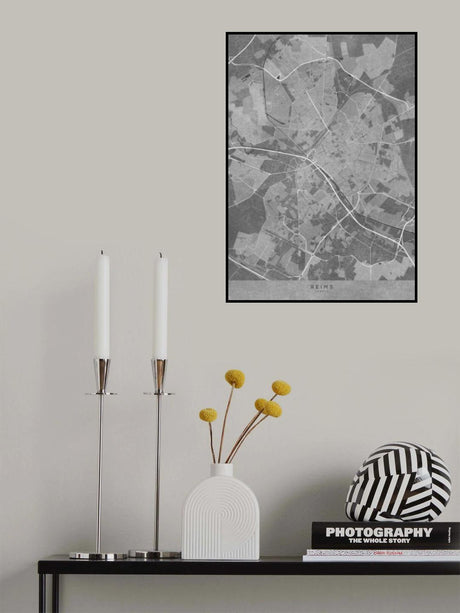 Gray vintage map of Reims France Poster och Canvastavla