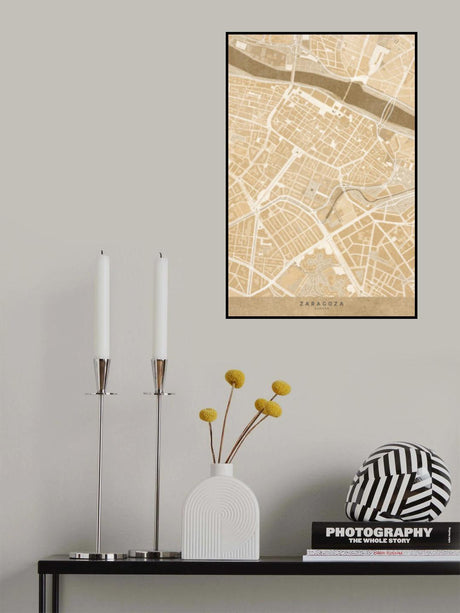 Map of Zaragoza downtown (Spain) in sepia vintage style Poster och Canvastavla