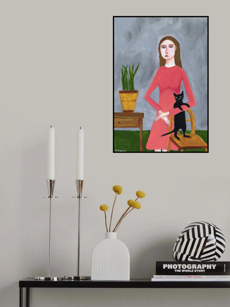 Cat Lady with Black Cat Poster och Canvastavla