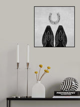 Bw Cowboy Boots and Horseshoe Poster och Canvastavla