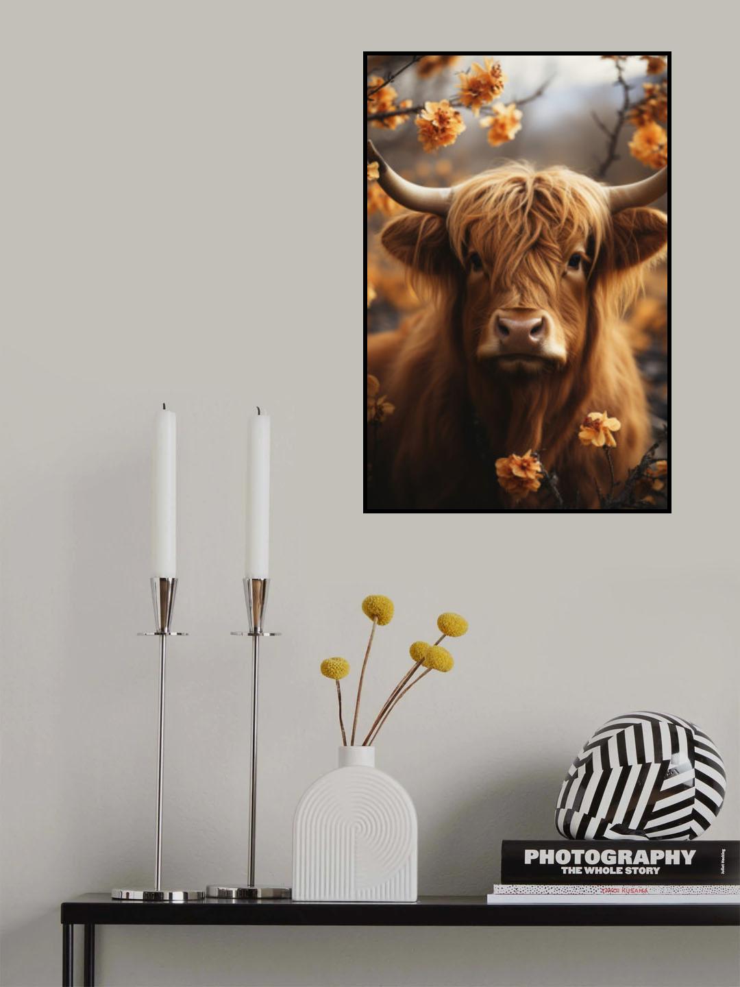 Bull And Flowers Poster och Canvastavla