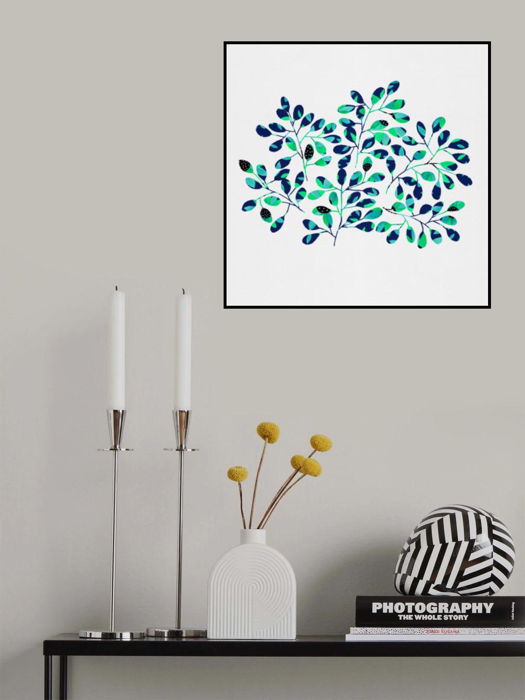 Polka Dot Leaf Sprig Blue Green Poster och Canvastavla