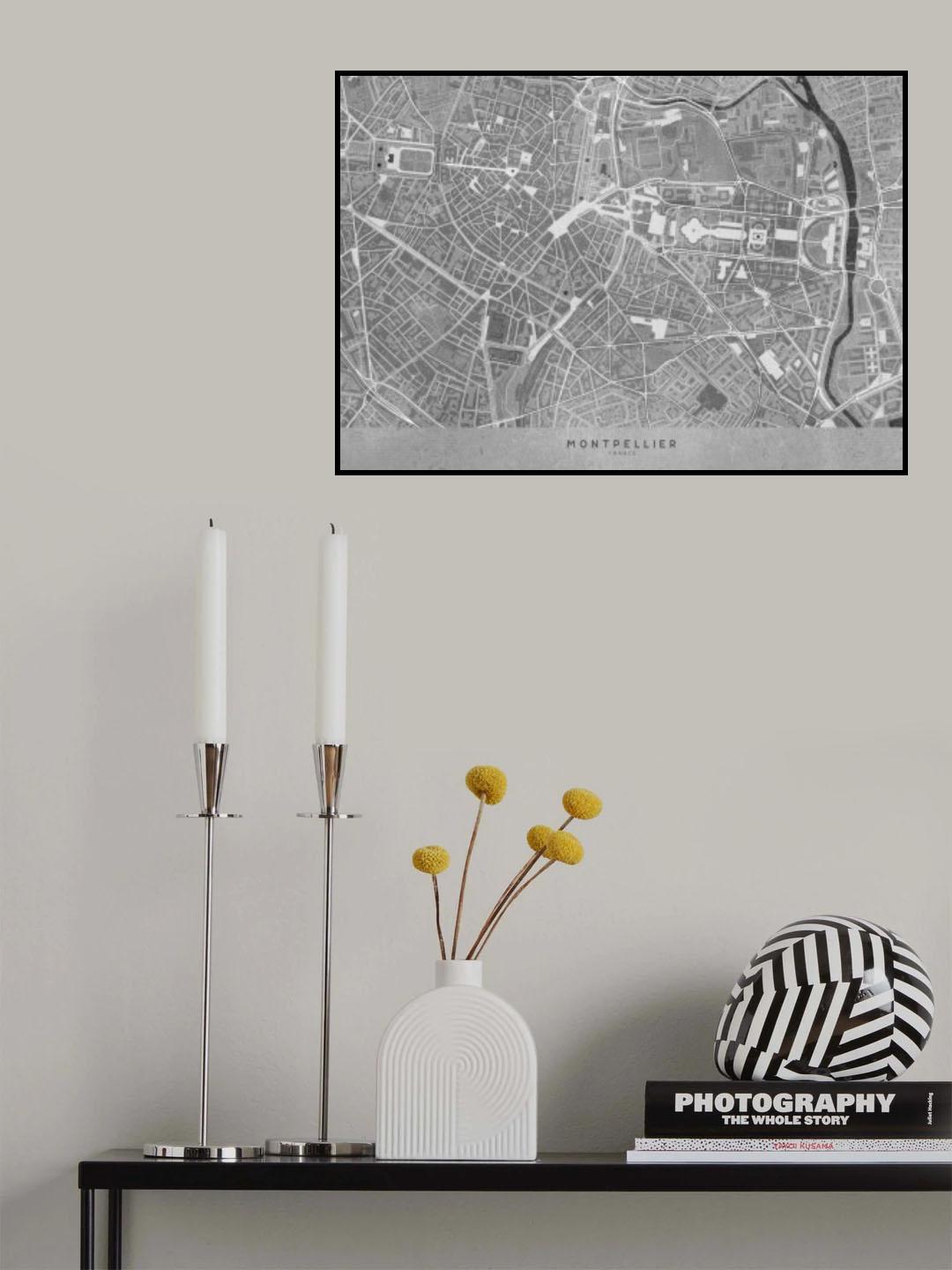 Gray vintage map of Montpellier downtown France Poster och Canvastavla