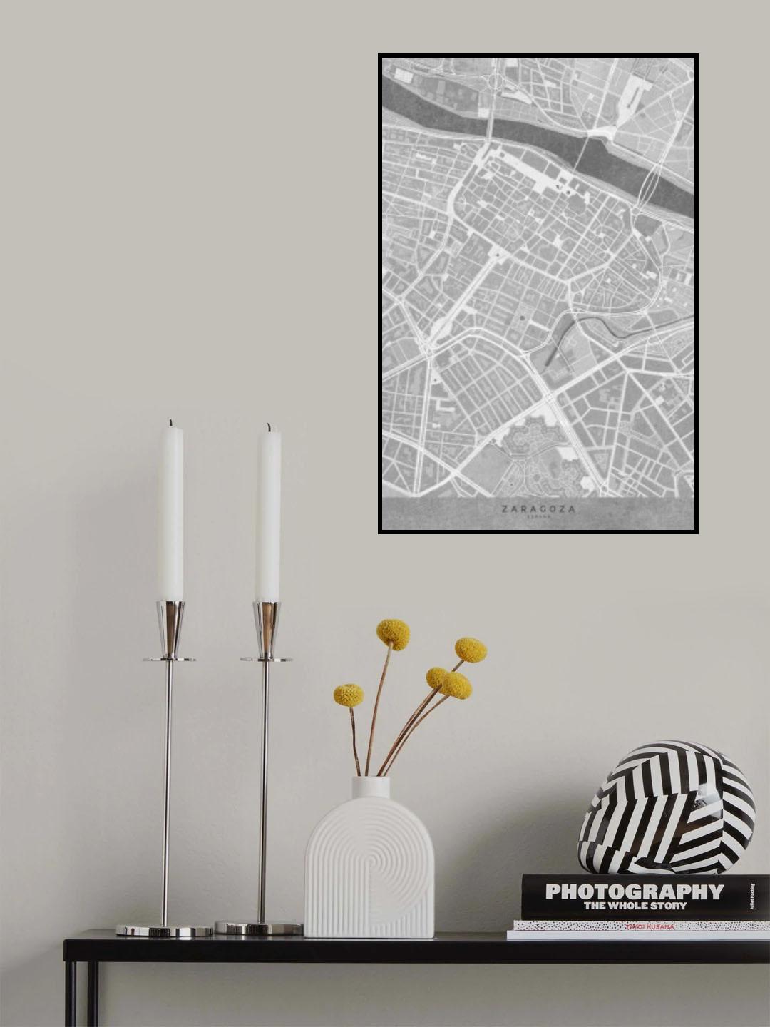 Map of Zaragoza downtown (Spain) in gray vintage style Poster och Canvastavla