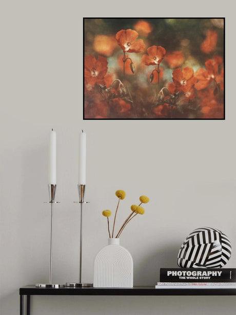 floral art in red Poster och Canvastavla