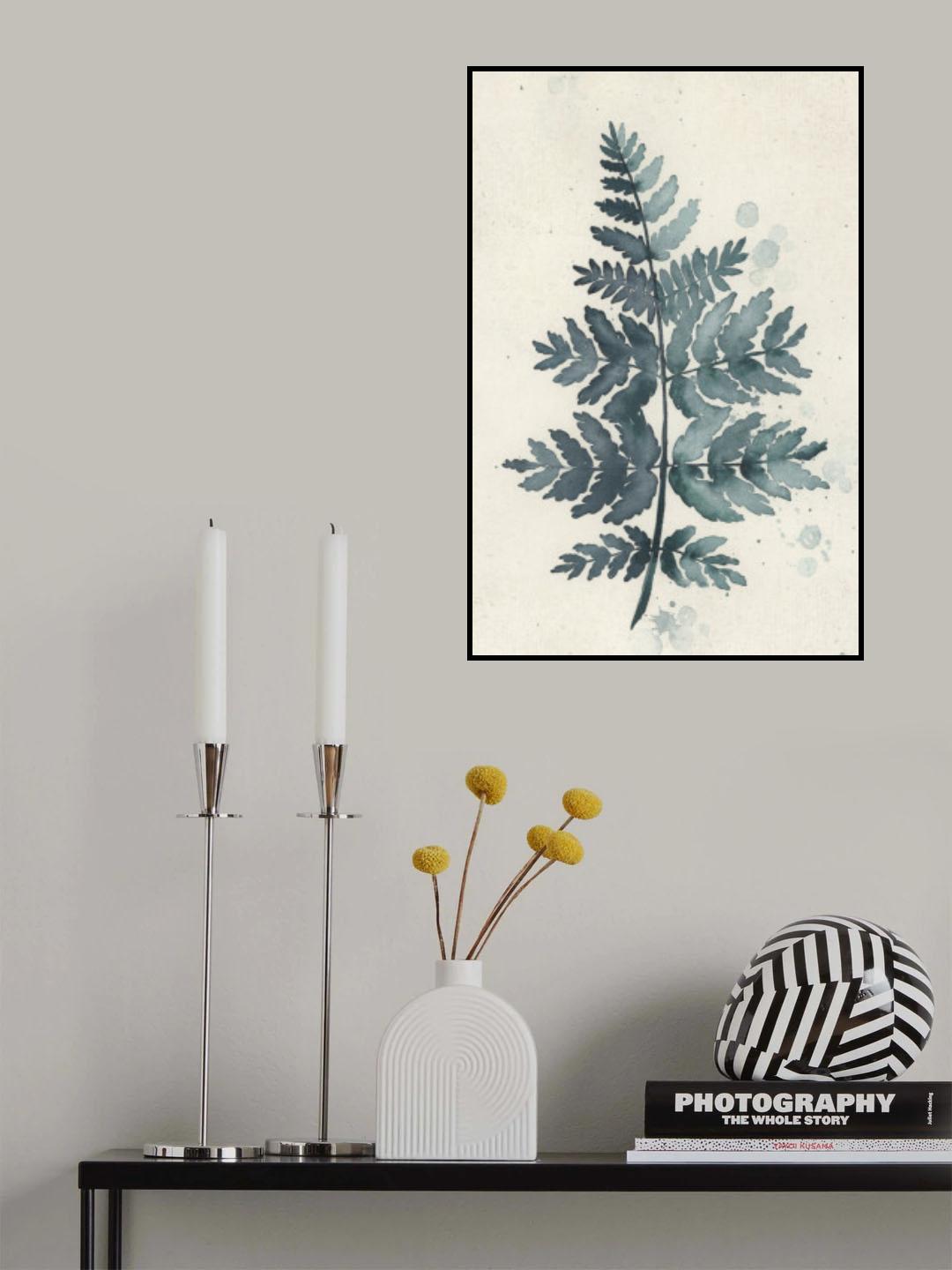 Teal watercolor fern 1 Poster och Canvastavla