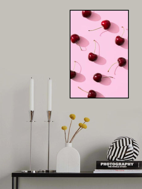 Cherries on pink background Poster och Canvastavla