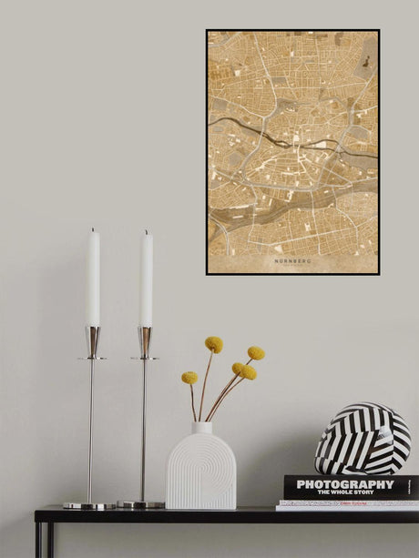 Sepia vintage map of Nürnberg downtown Germany Poster och Canvastavla