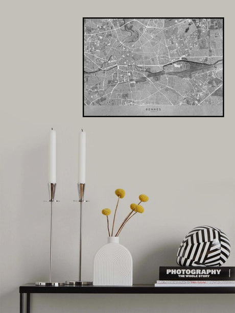Gray vintage map of Rennes France Poster och Canvastavla