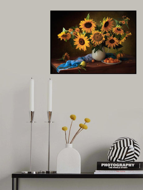 Still life with sunflowers and yellow plums Poster och Canvastavla