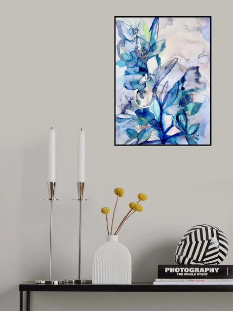 Aqua Floral Poster och Canvastavla