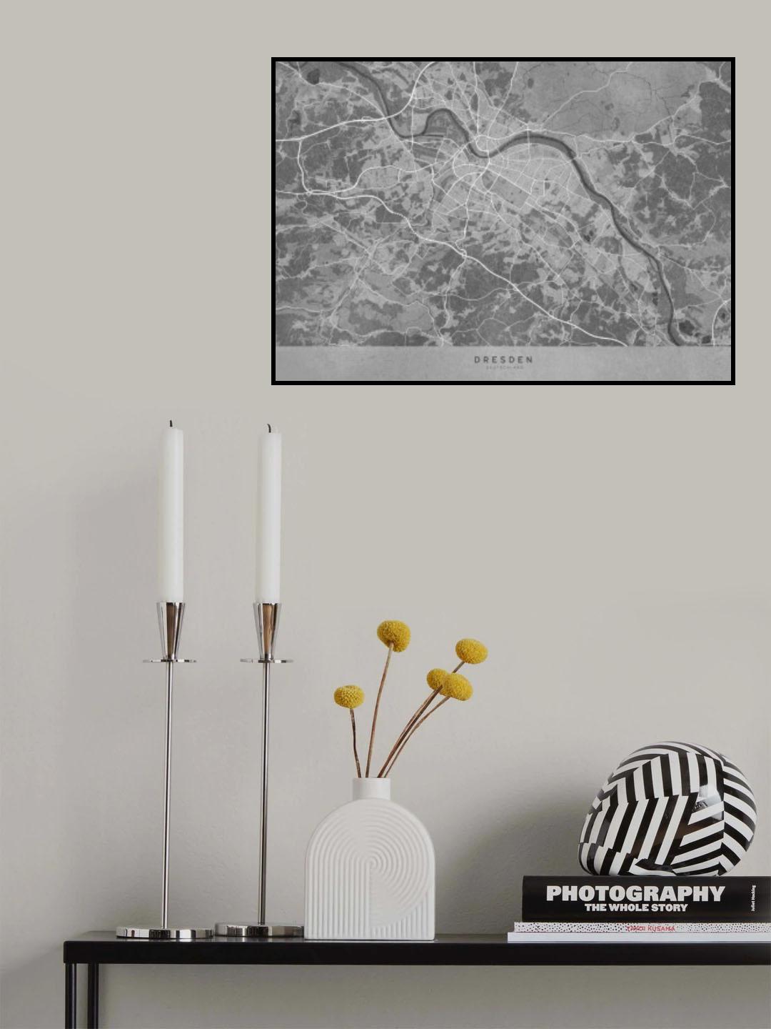 Gray vintage map of Dresden Germany Poster och Canvastavla