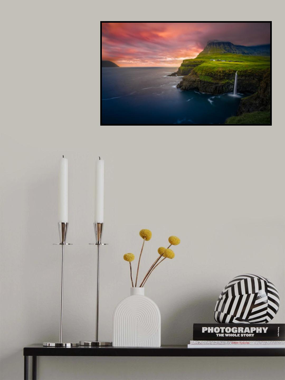 Múlafossur Waterfall Poster och Canvastavla
