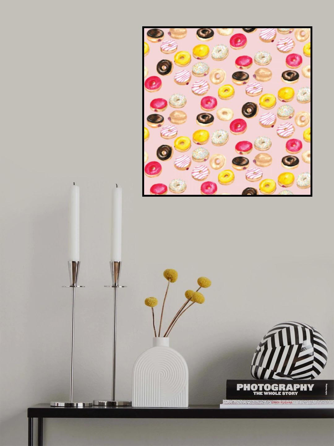 Watercolor donuts pattern in pink Poster och Canvastavla