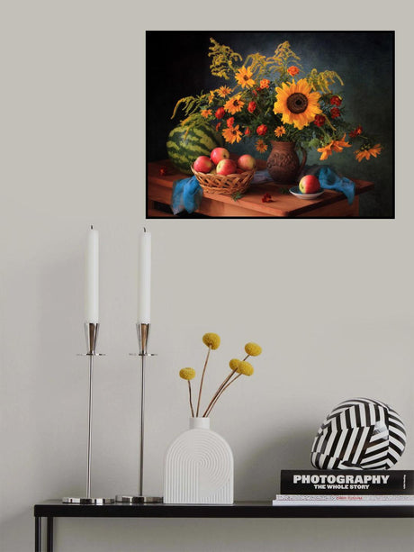 Still life with apples and bouquet Poster och Canvastavla