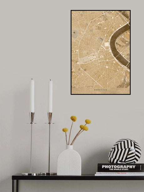 Sepia vintage map of Bordeaux downtown France Poster och Canvastavla