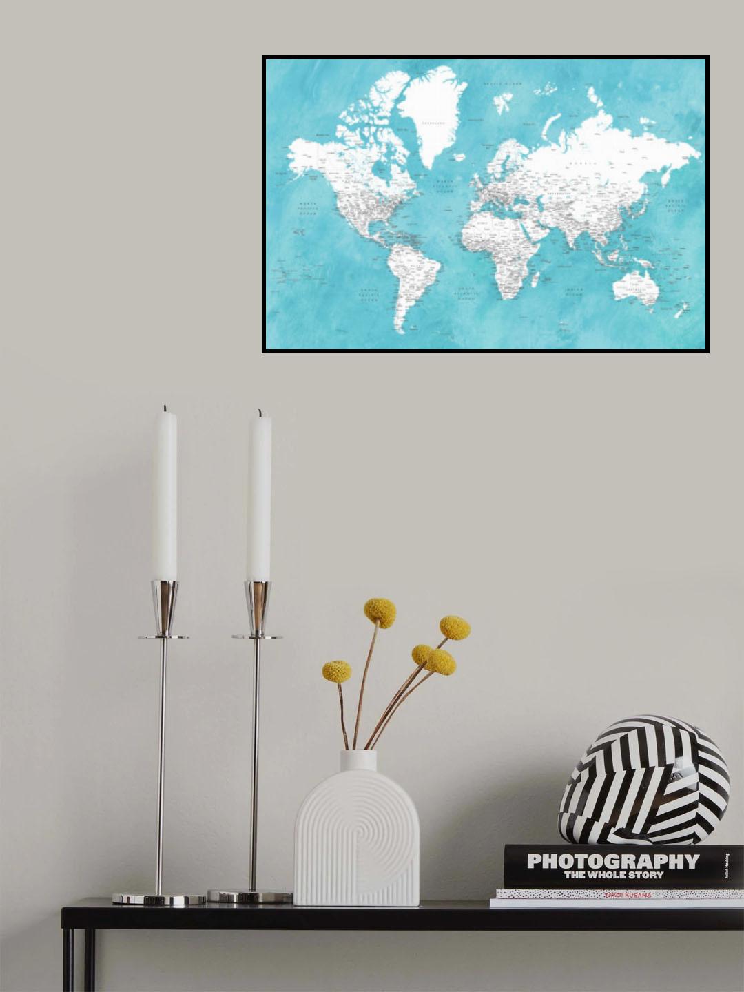 Detailed world map with cities Idrak Poster och Canvastavla