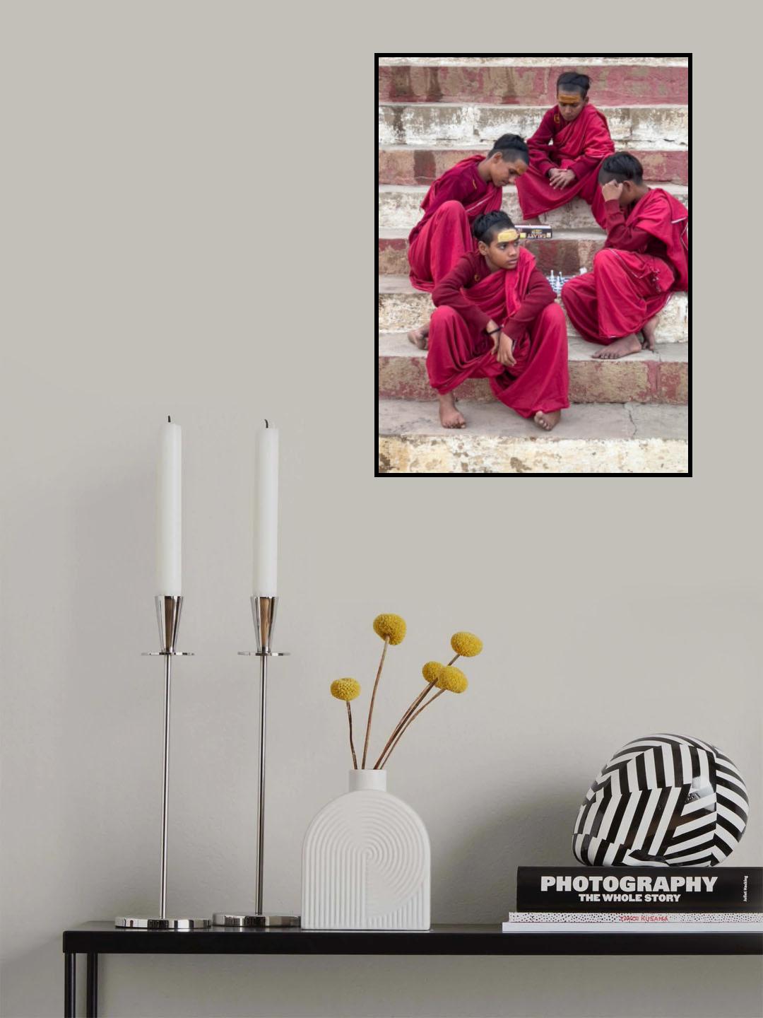 Young monks playing chess Poster och Canvastavla